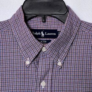 Ralph Lauren Blake Plaid Checkered Button Down Cotton Shirt Mens Large‎